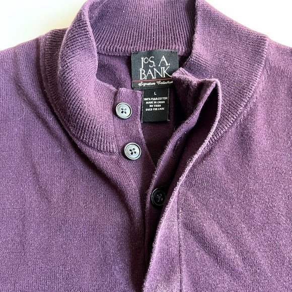 JOS A Bank Sweater Men's Size Large Pullover Quarter Button Pima Casual Purple - Picture 4 of 7